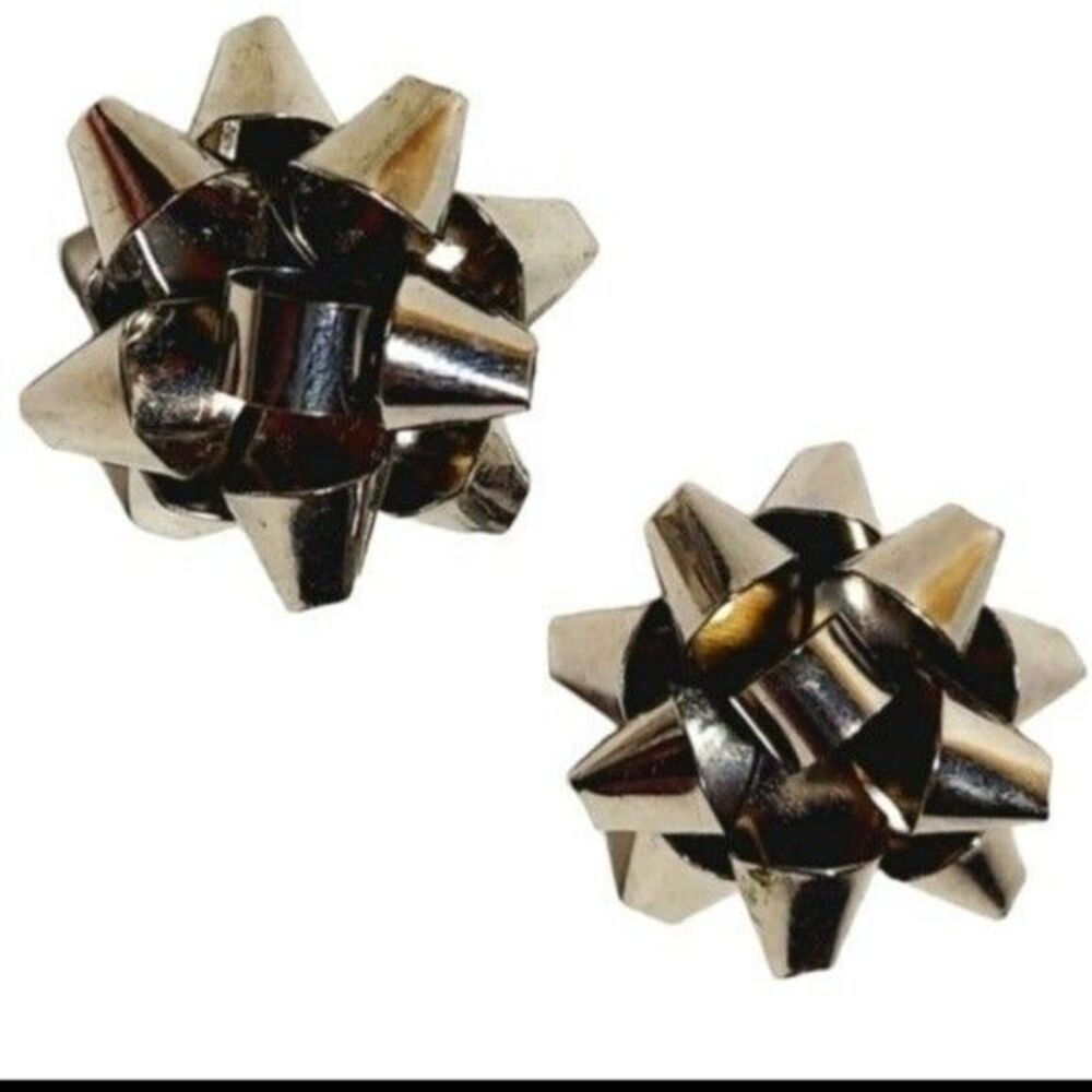 Christmas present Bow Large Stud Earring Statement Jewelry Metal Silver Tone